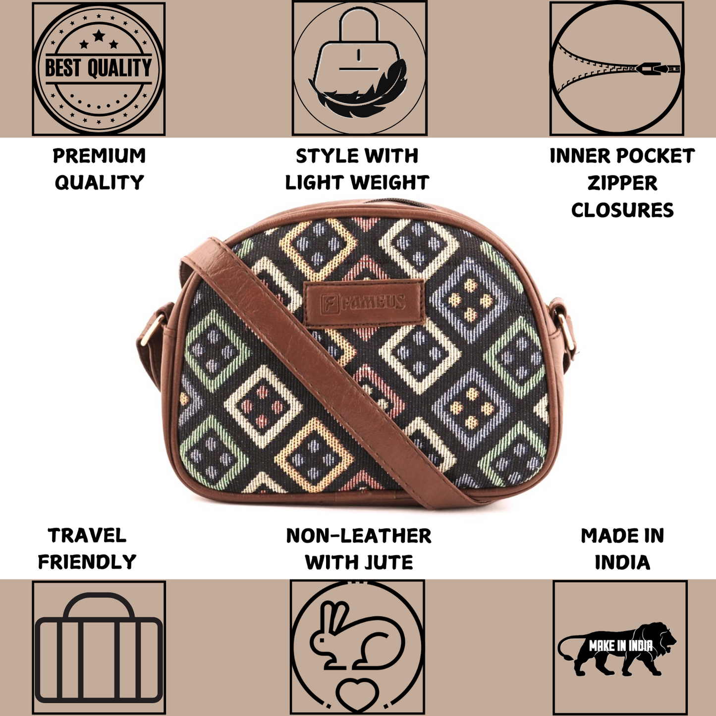 DICE PRINT- JUTE SIDE SLING